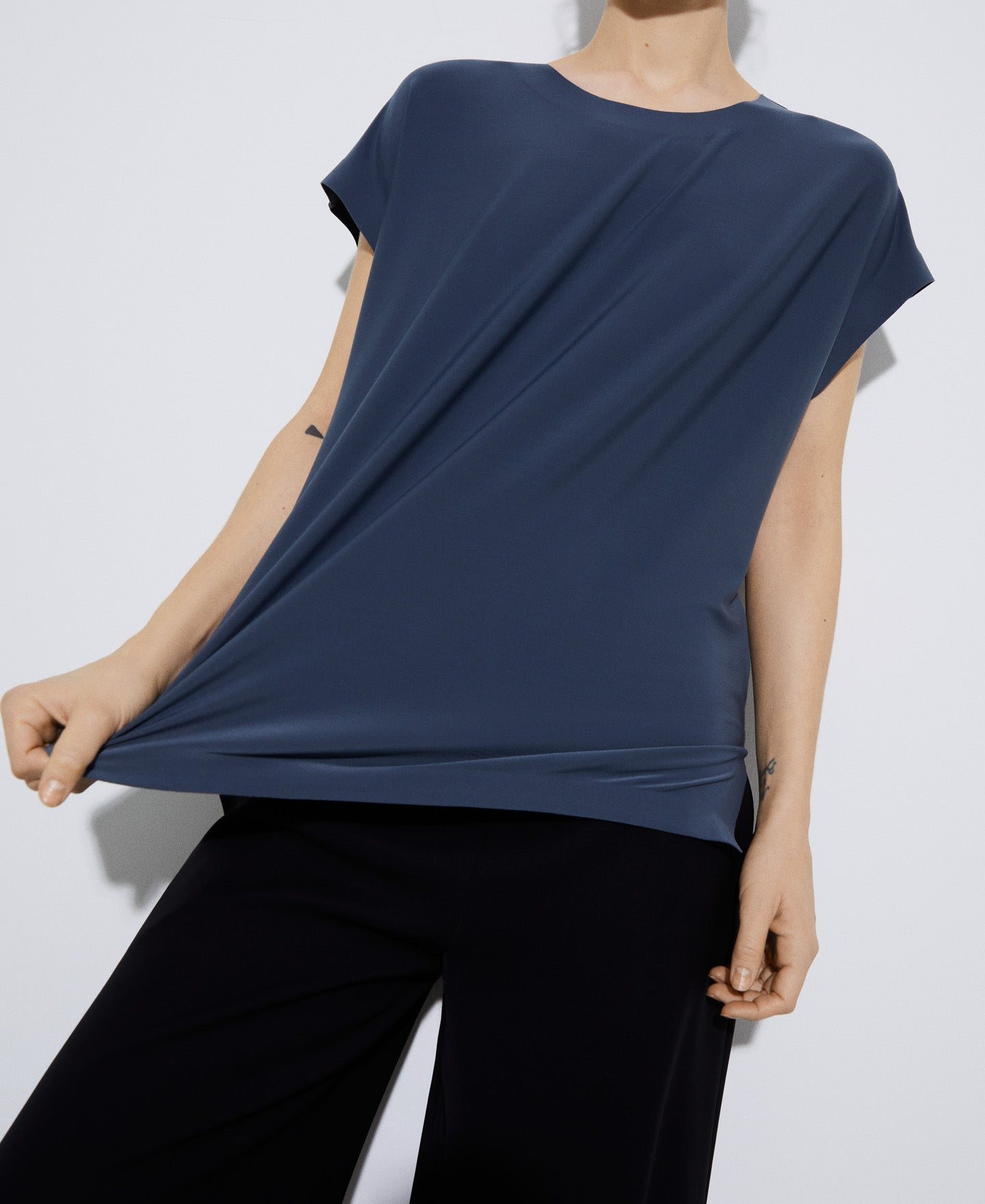 Women T-Shirt (Short Sleeve) | Gunmetal Grey Box Neckline T-Shirt by Spanish designer Adolfo Dominguez