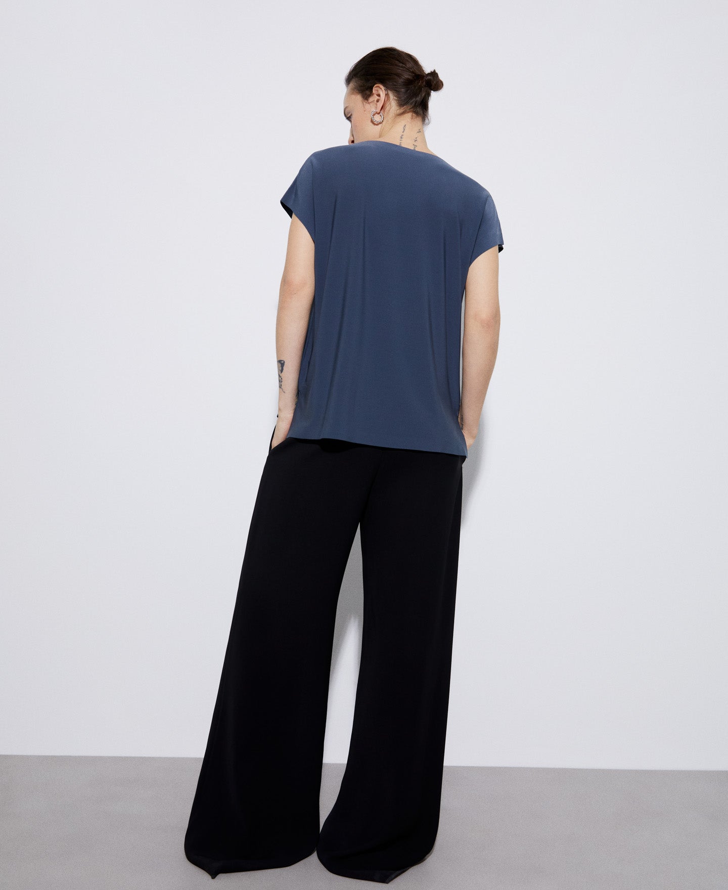 Women T-Shirt (Short Sleeve) | Gunmetal Grey Box Neckline T-Shirt by Spanish designer Adolfo Dominguez