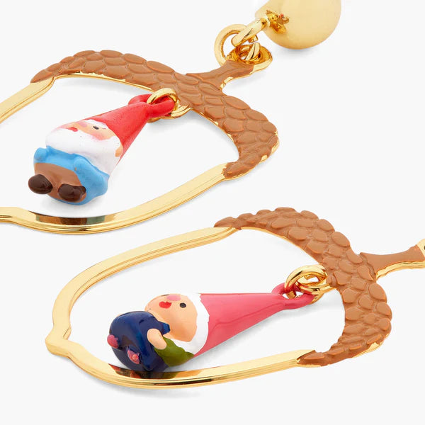 Hazelnut And Garden Gnome Asymmetrical Earrings | ascp1011