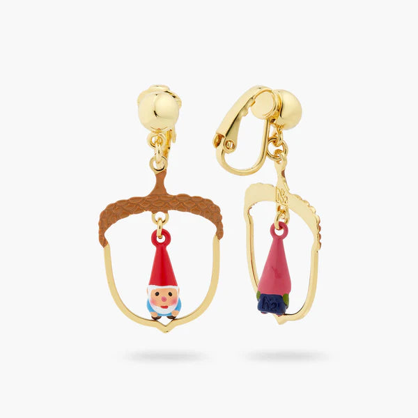 Hazelnut And Garden Gnome Asymmetrical Earrings | ascp1011