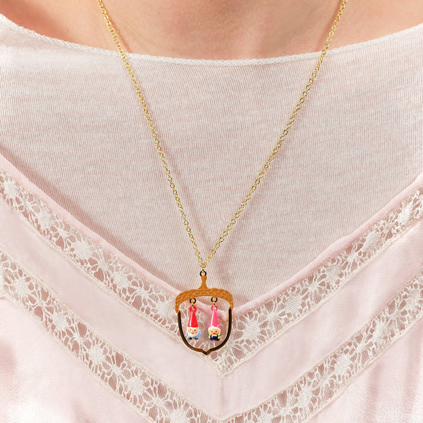 Hazelnut And Garden Gnome Pendant Necklace | ascp3011