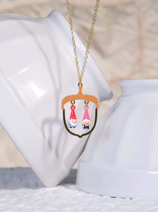 Hazelnut And Garden Gnome Pendant Necklace | ascp3011