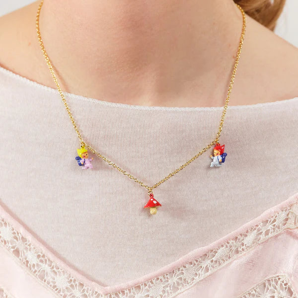 Hiking Young Gnomes And Mushroom Charm Necklace | ascp3051