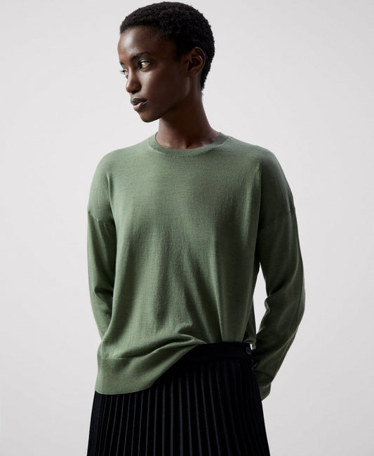 Women Jersey | Ike Green Merino Wool Sweater by Spanish designer Adolfo Dominguez
