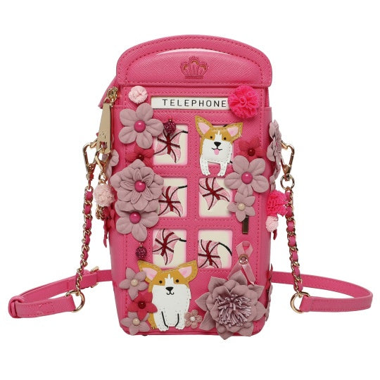 Vendula X Pink Ribbon Foundation - London Cats & Corgis Floral Pink Telephone Box
