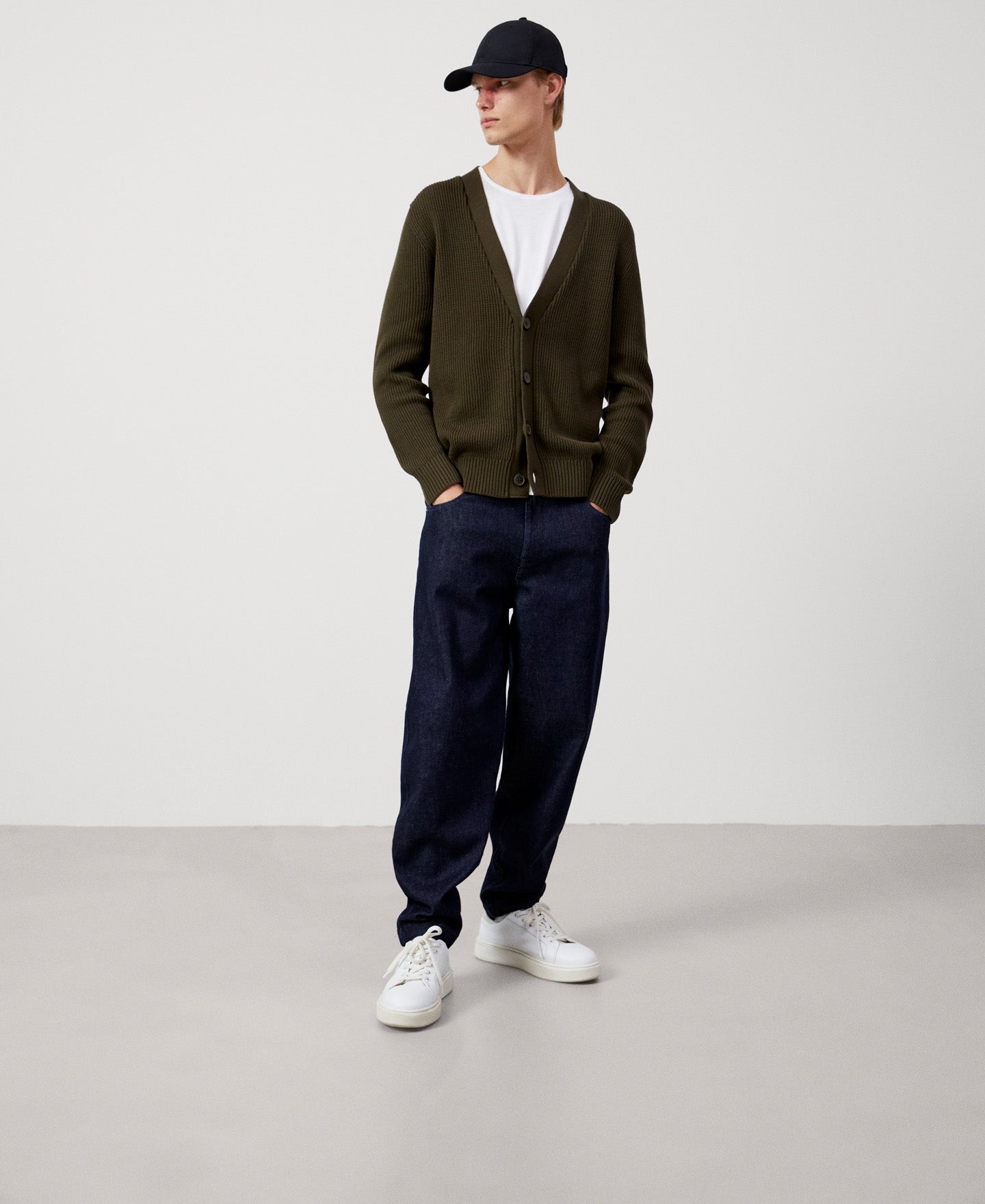 Men Knit Jacket | Khaki Cotton Cardigan by Spanish designer Adolfo Dominguez