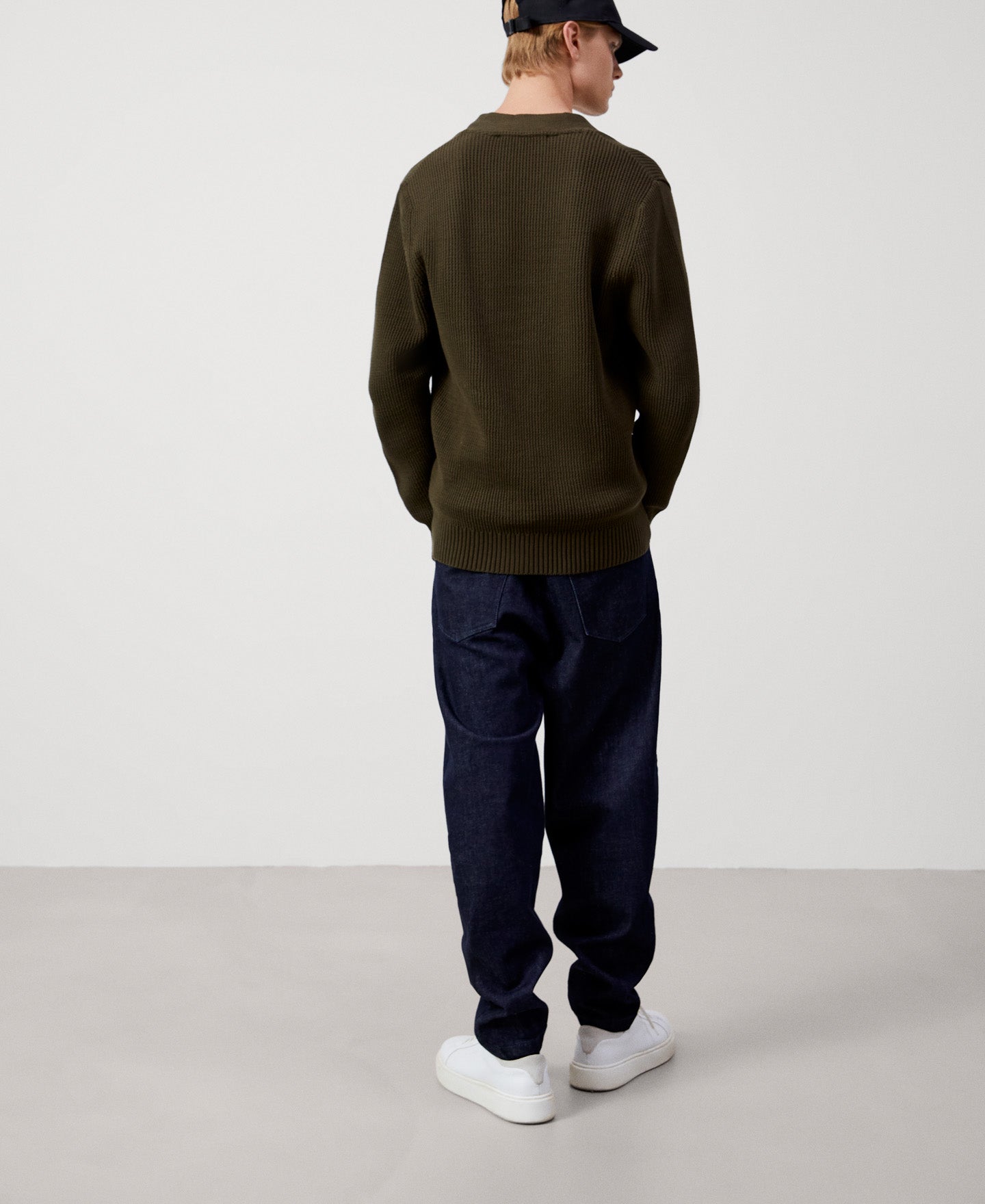 Men Knit Jacket | Khaki Cotton Cardigan by Spanish designer Adolfo Dominguez