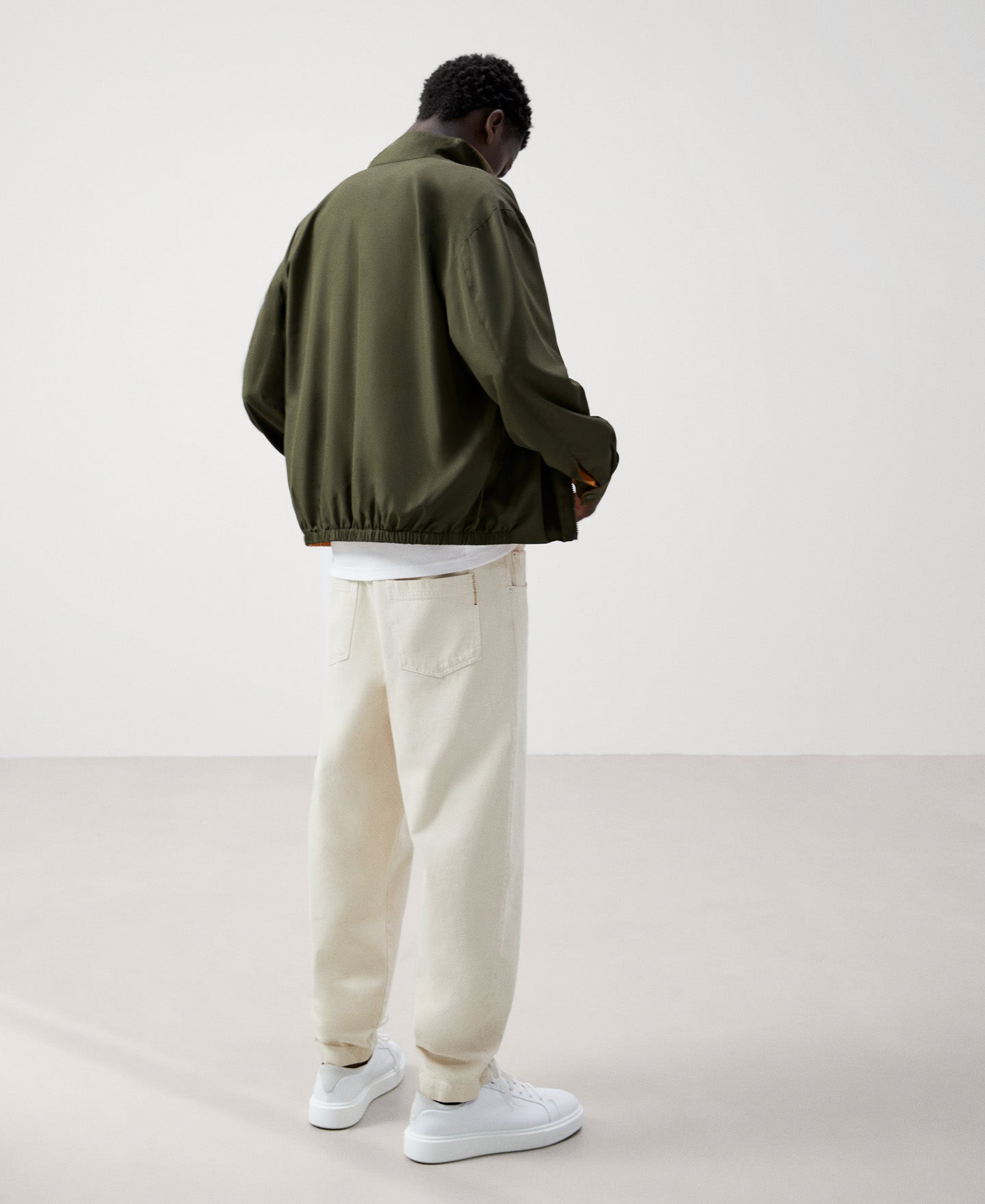 Men Jacket | Khaki Reversible Mandarin Collar Harrington by Spanish designer Adolfo Dominguez