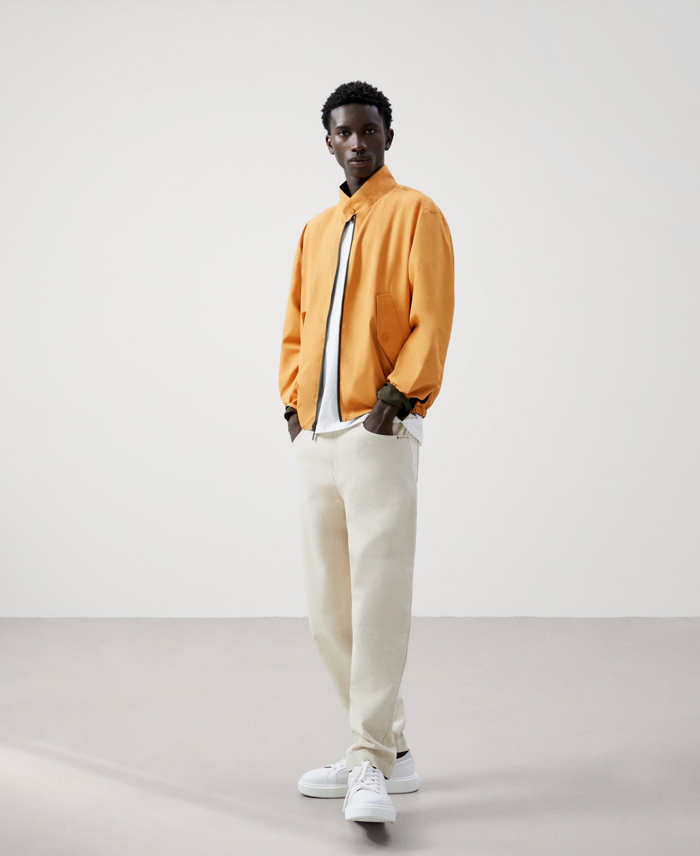 Men Jacket | Khaki Reversible Mandarin Collar Harrington by Spanish designer Adolfo Dominguez