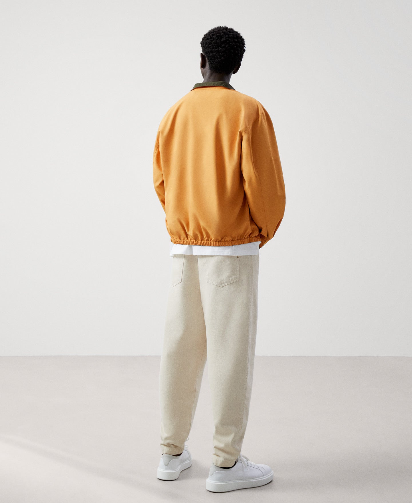 Men Jacket | Khaki Reversible Mandarin Collar Harrington by Spanish designer Adolfo Dominguez