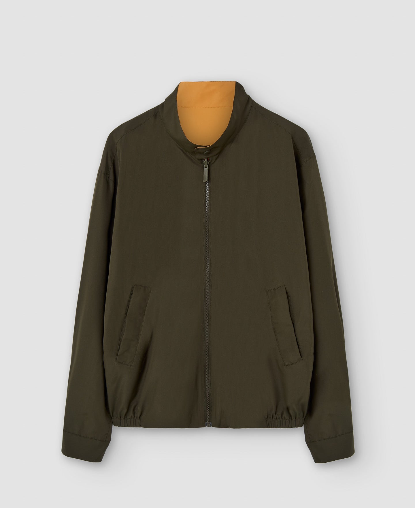 Men Jacket | Khaki Reversible Mandarin Collar Harrington by Spanish designer Adolfo Dominguez