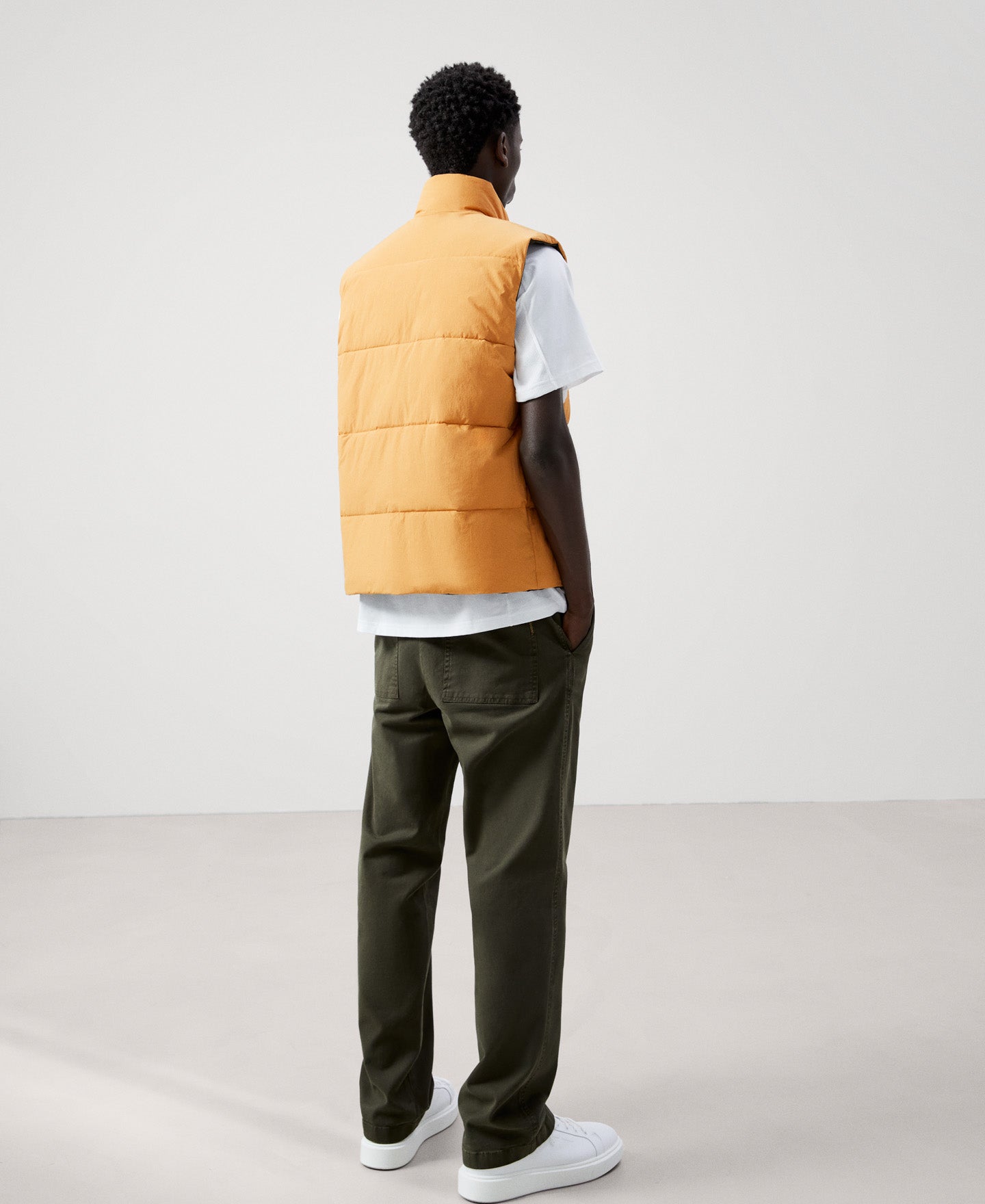 Men Vest | Khaki Reversible Padded Nylon Vest by Spanish designer Adolfo Dominguez