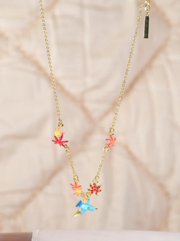 Kingfisher And Maple Leaf Statement Necklace | aspl3031