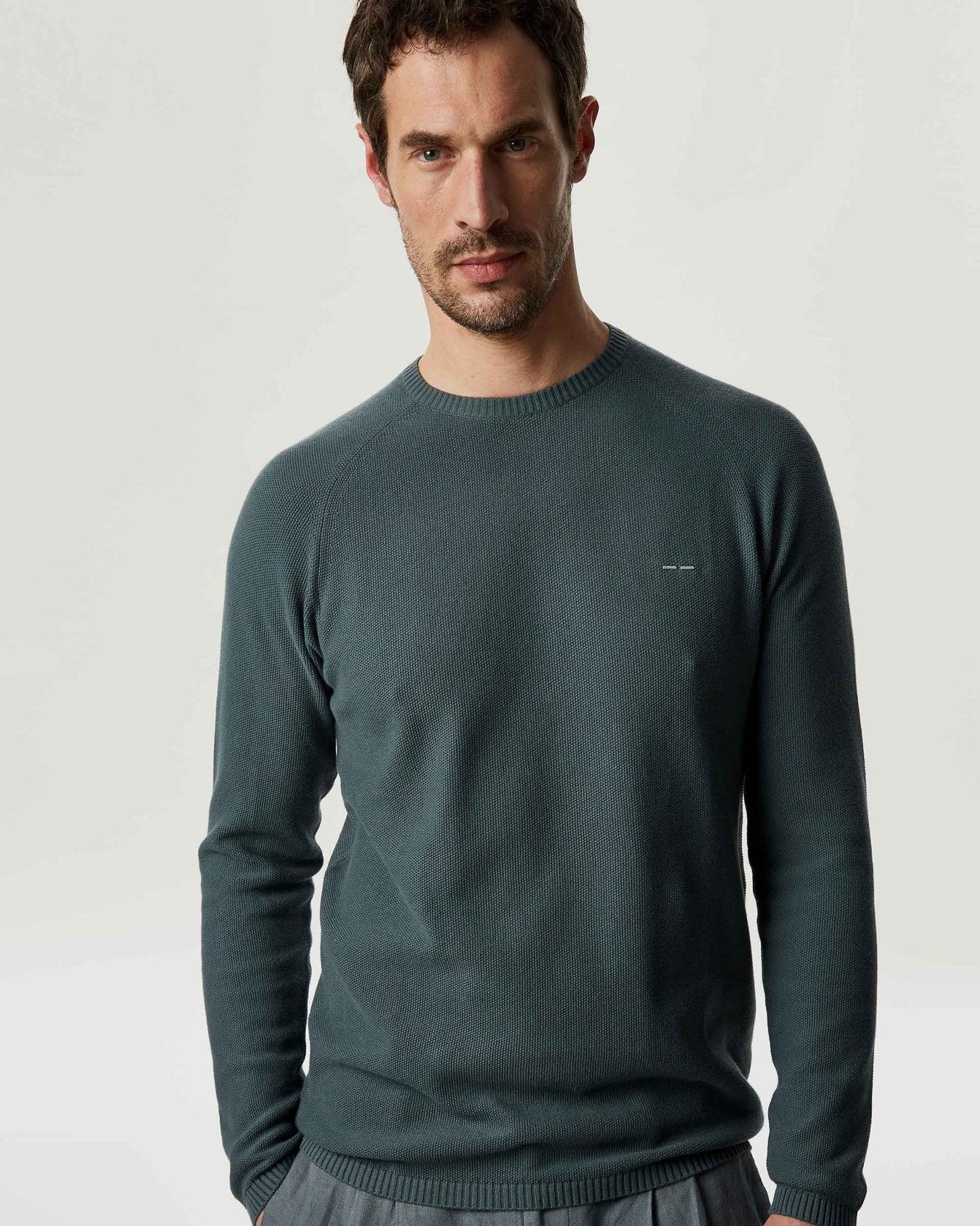 Men Jersey | Lagoon Cotton Sweater With Striped Texture by Spanish designer Adolfo Dominguez