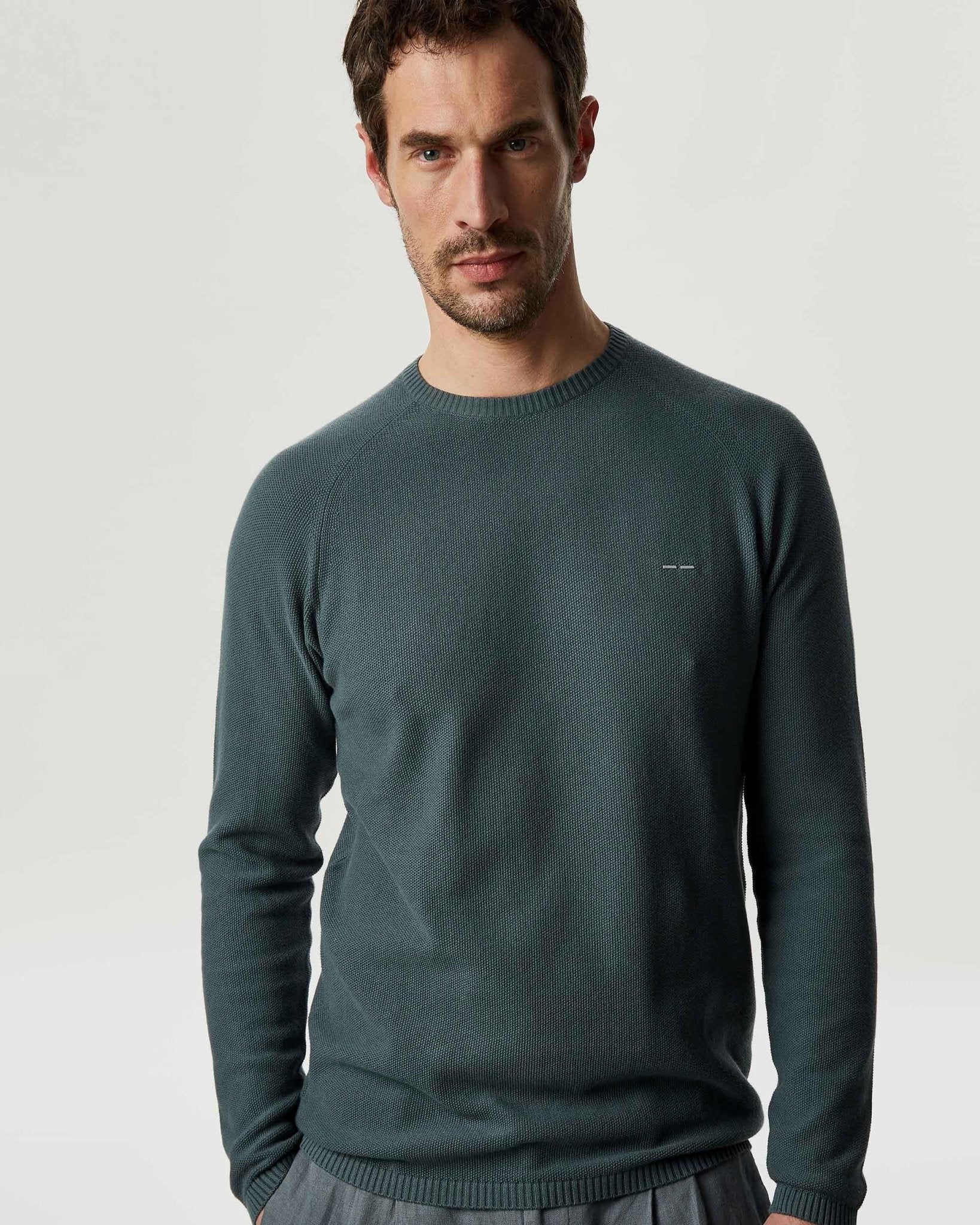 Men Jersey | Lagoon Cotton Sweater With Striped Texture by Spanish designer Adolfo Dominguez