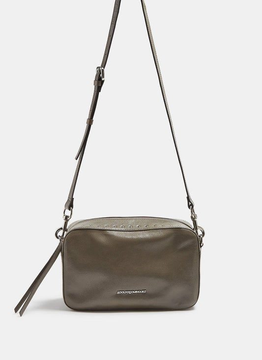 Women Leather Bag | Lavender Large Leather Crossbody Bag With Studs by Spanish designer Adolfo Dominguez