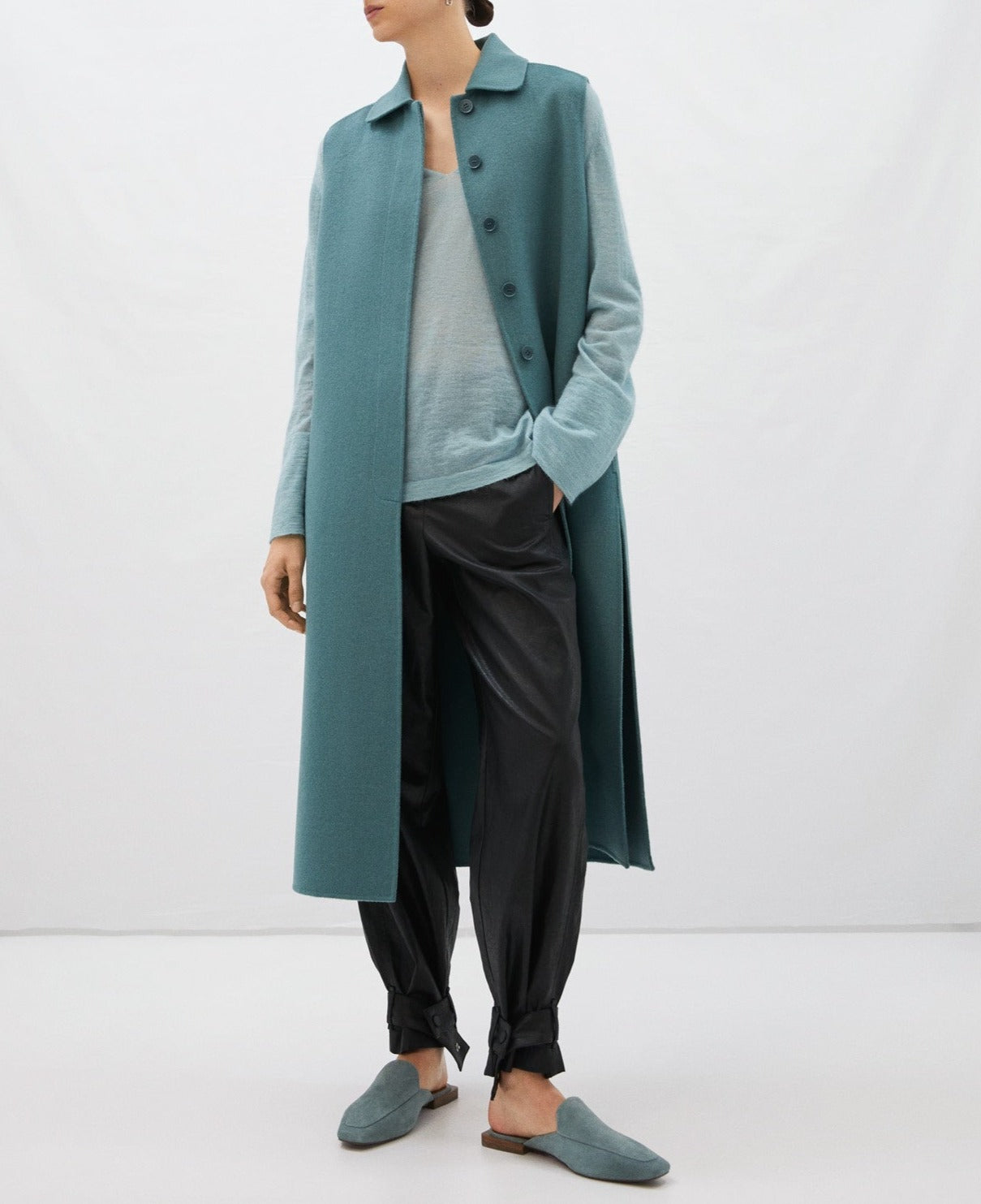 Women Vest | Light Blue Double Faced Waistcoat Piped Pockets by Spanish designer Adolfo Dominguez