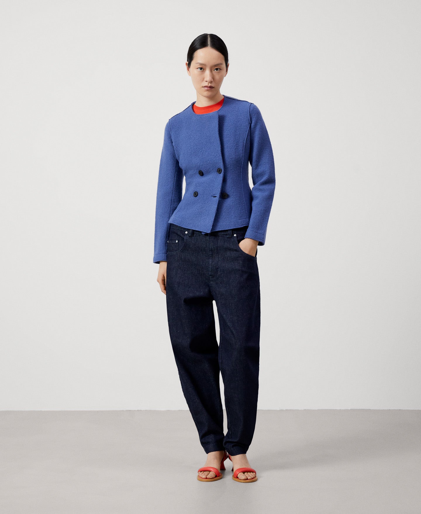 Women Structured Jacket | Light Blue Merino Wool Jacket by Spanish designer Adolfo Dominguez