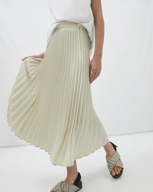 Women Skirt | Light Cream Pleated Midi Skirt by Spanish designer Adolfo Dominguez