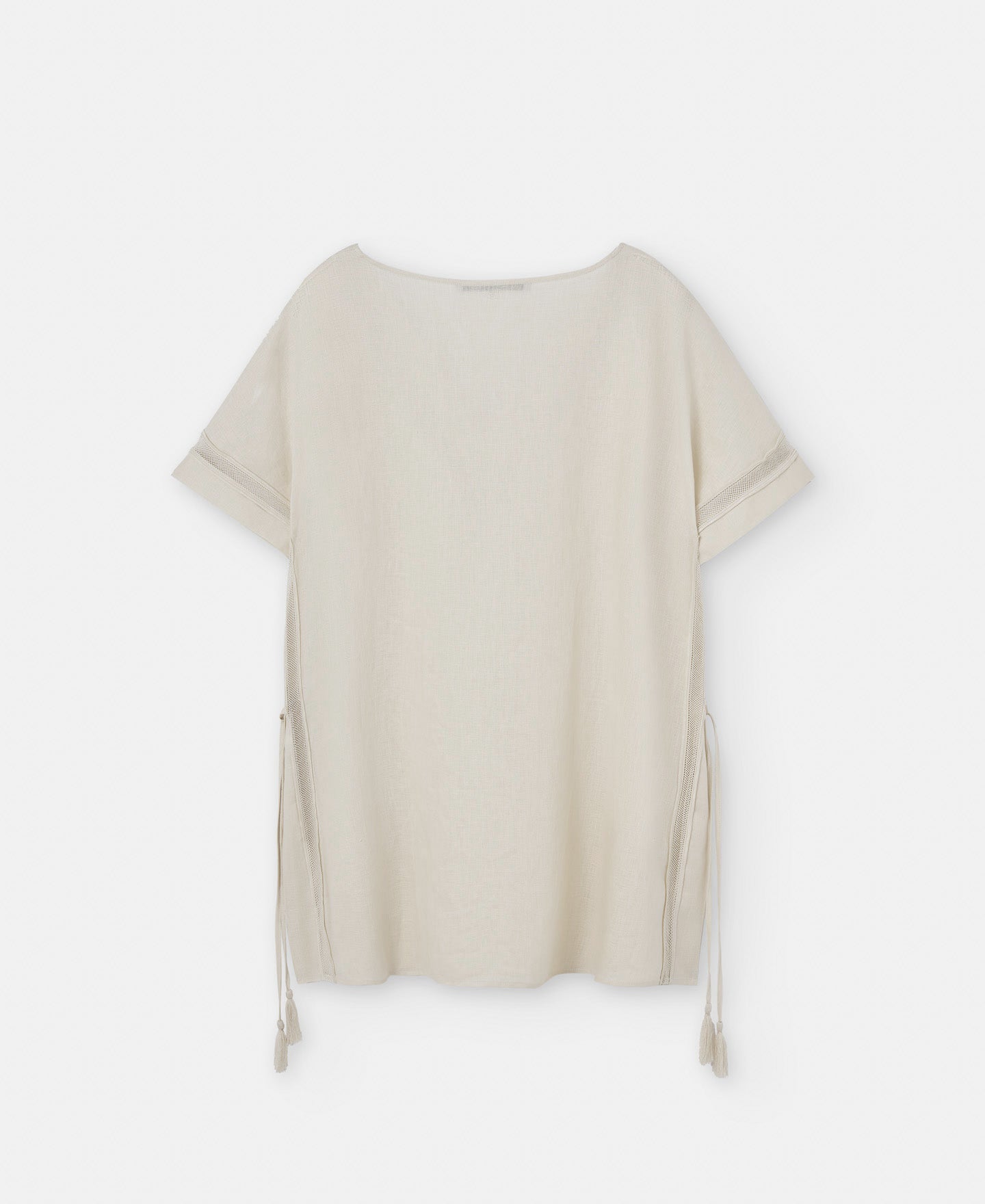 Women Short Sleeved Shirt | Light Cream Responsible Linen Tasseled Shirt by Spanish designer Adolfo Dominguez