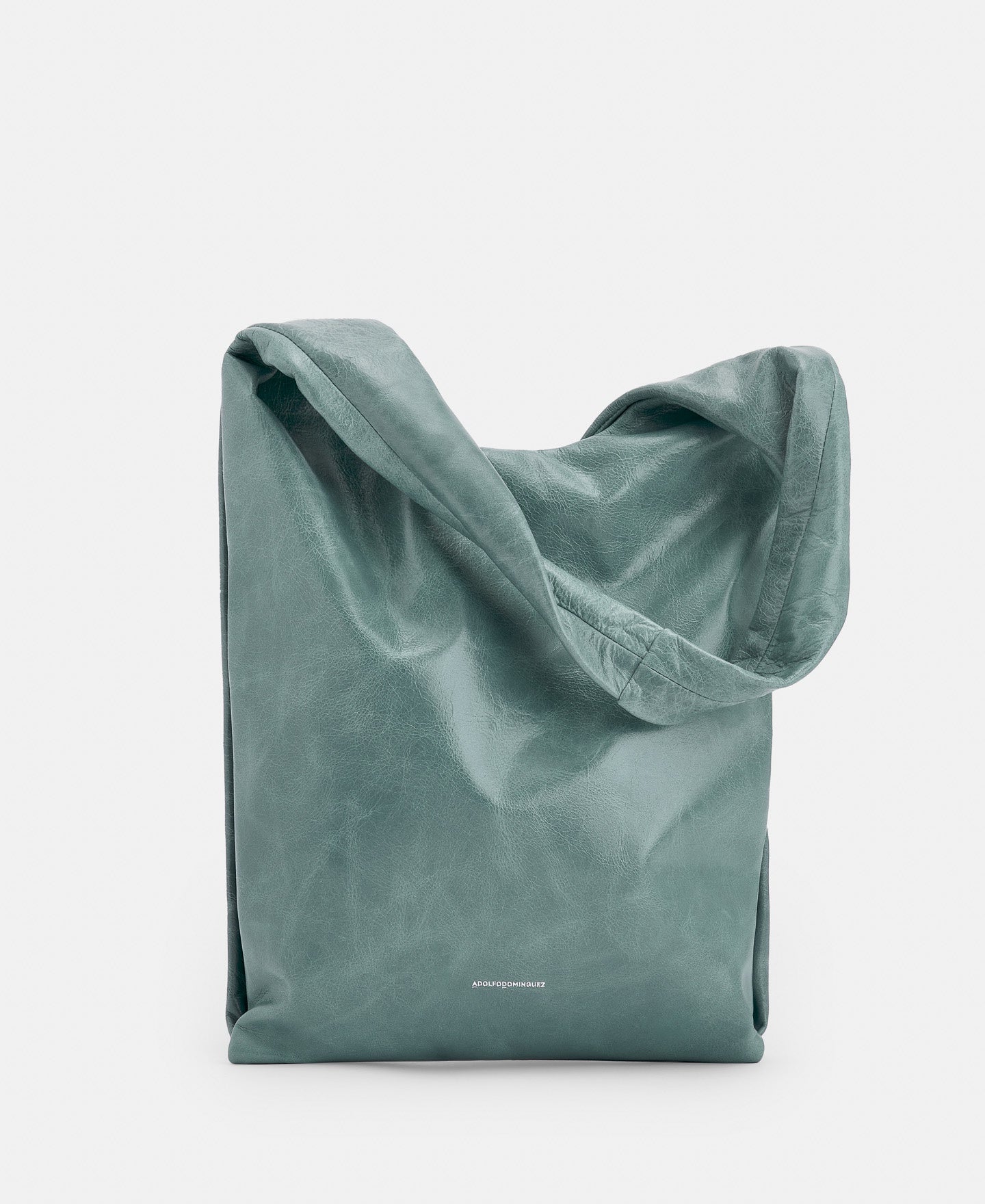 Women Leather Bag | Light Green Semi-Gloss Crackled Leather Long Bag by Spanish designer Adolfo Dominguez