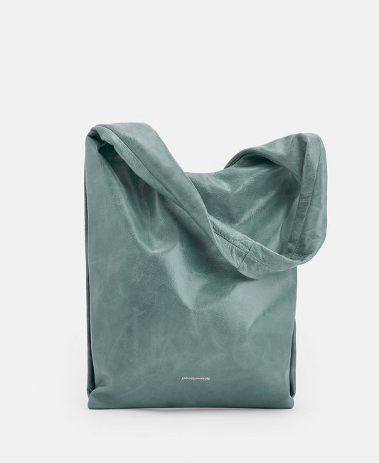 Women Leather Bag | Light Green Semi-Gloss Crackled Leather Long Bag by Spanish designer Adolfo Dominguez