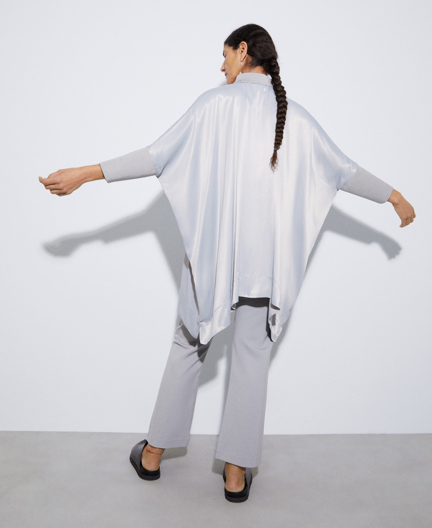 Women Short Sleeved Shirt | Light Grey Fluid Viscose Blouse by Spanish designer Adolfo Dominguez