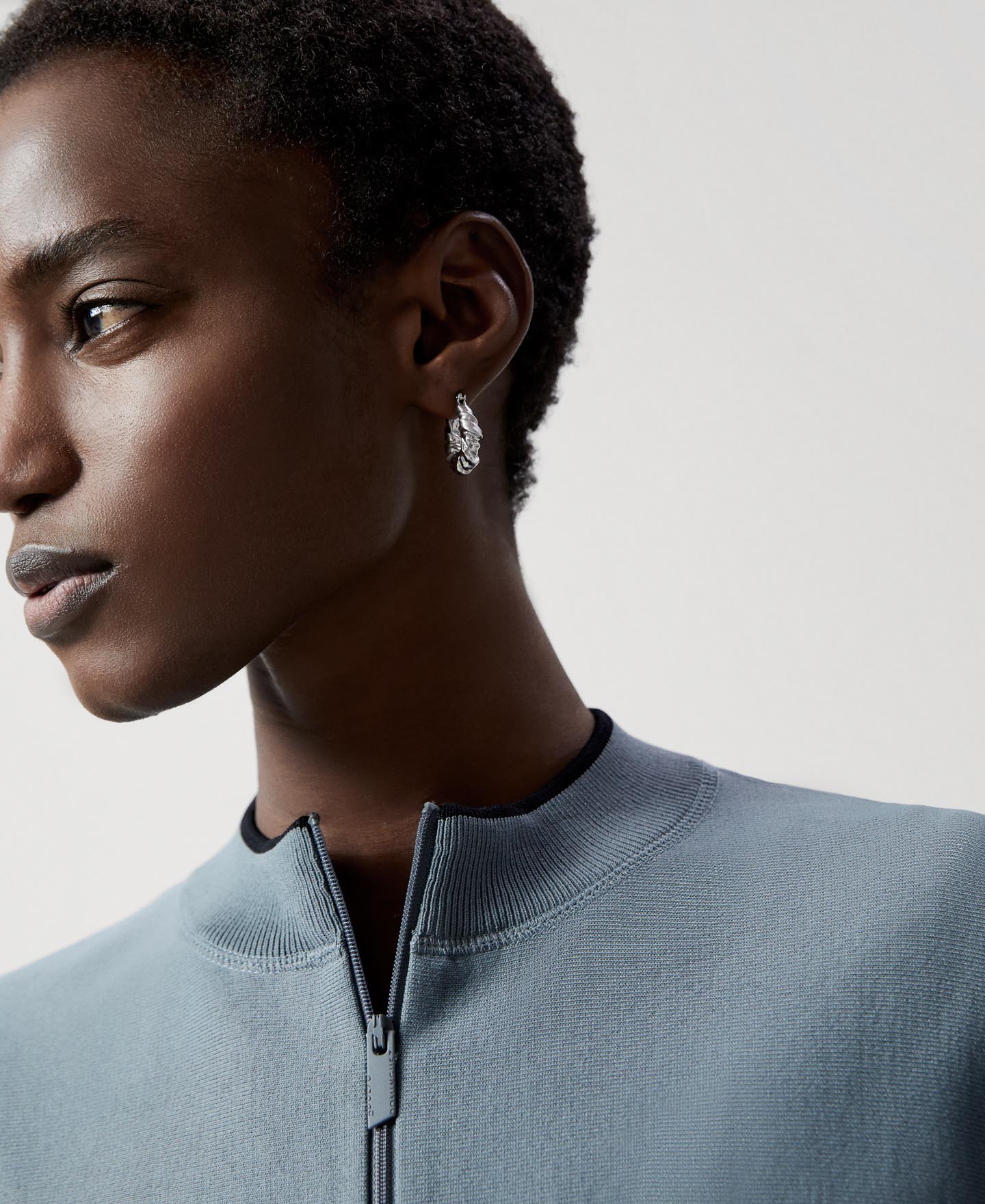 Women Knit Jacket | Light Grey Japanese Sleeve Bomber Jacket by Spanish designer Adolfo Dominguez