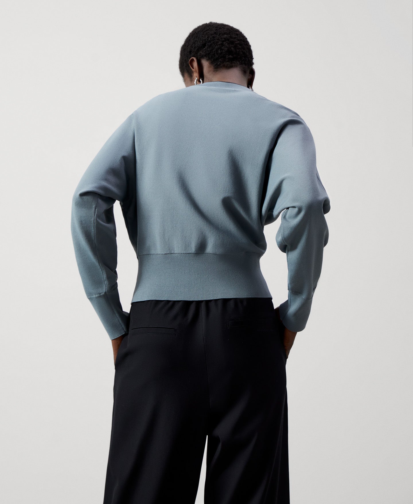 Women Knit Jacket | Light Grey Japanese Sleeve Bomber Jacket by Spanish designer Adolfo Dominguez