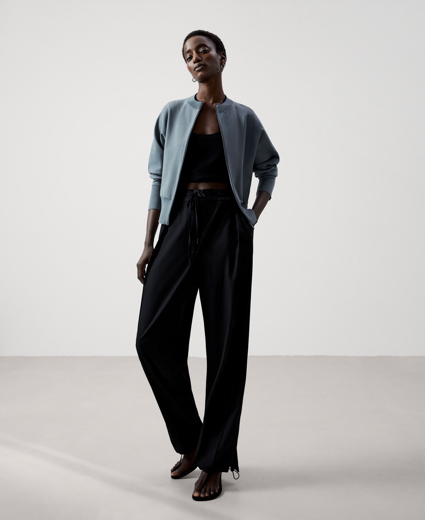 Women Knit Jacket | Light Grey Japanese Sleeve Bomber Jacket by Spanish designer Adolfo Dominguez