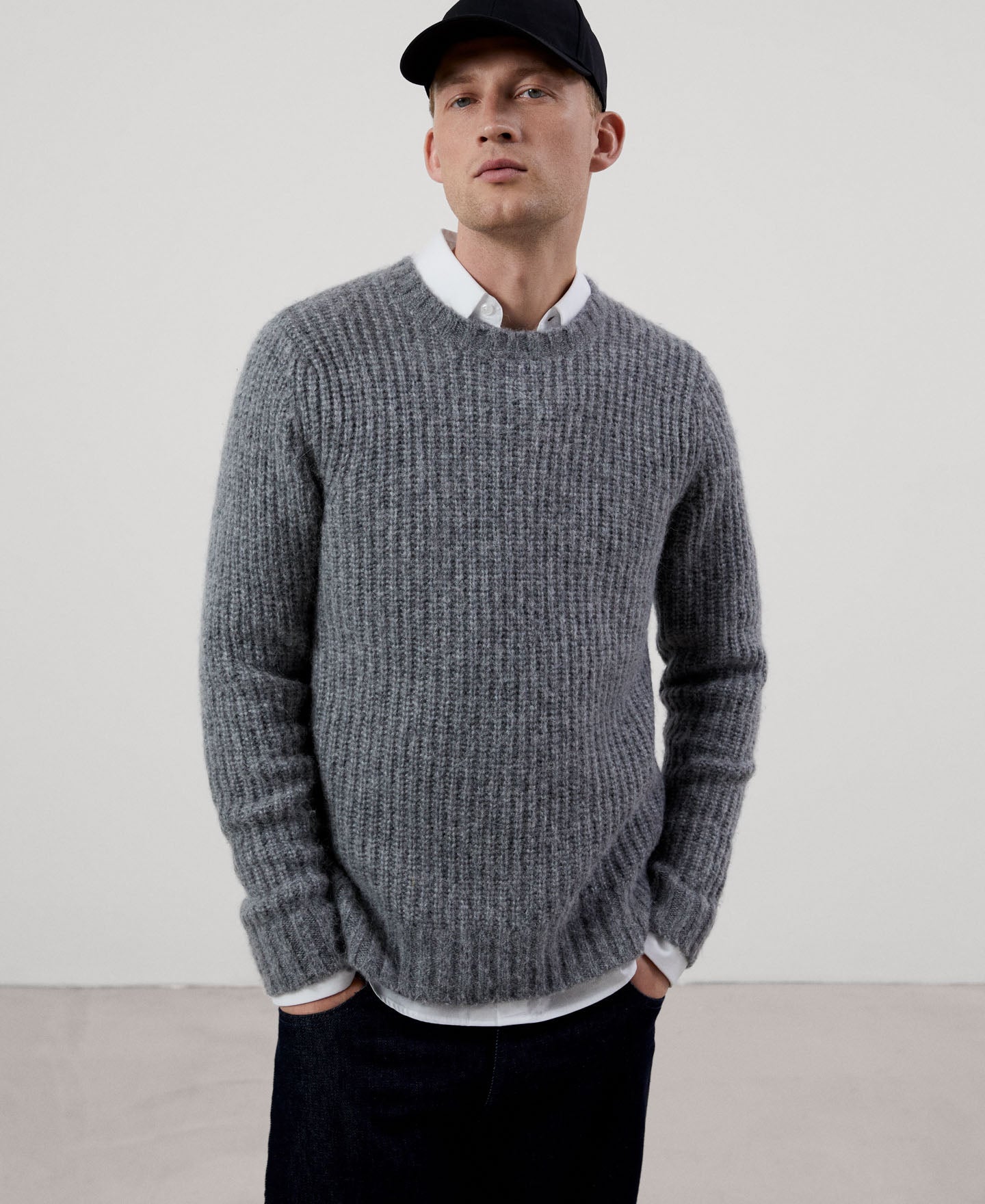 Men Jersey | Light Grey Sweater by Spanish designer Adolfo Dominguez