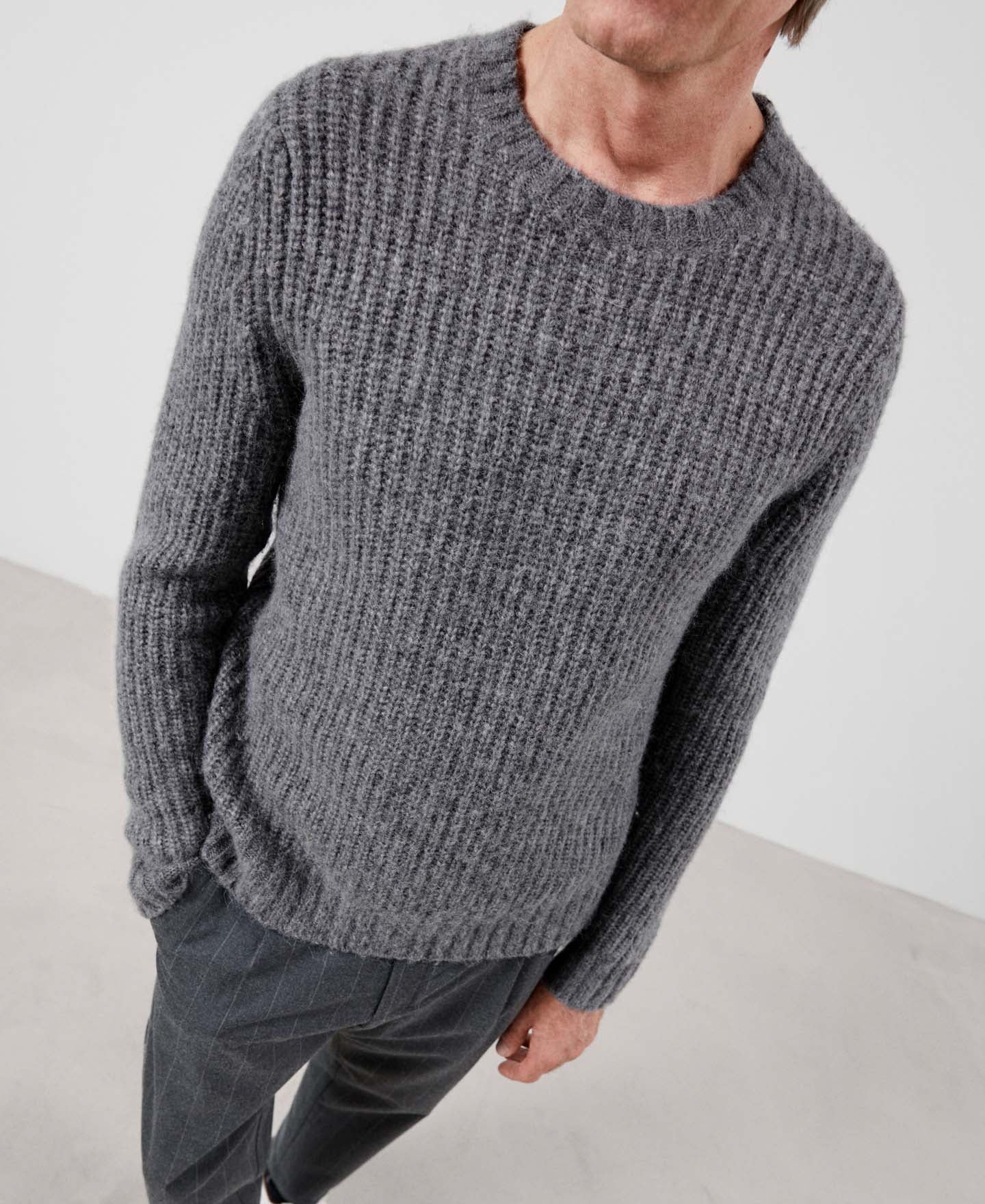 Men Jersey | Light Grey Sweater by Spanish designer Adolfo Dominguez