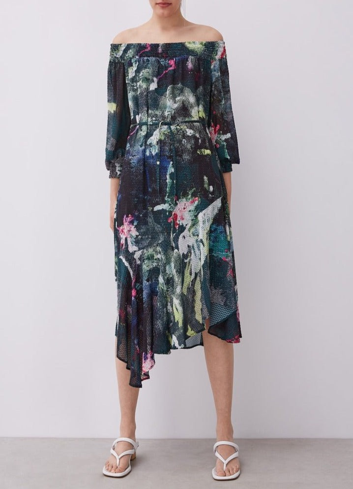 Women Dress | Long Dress With Bardot Neck by Spanish designer Adolfo Dominguez