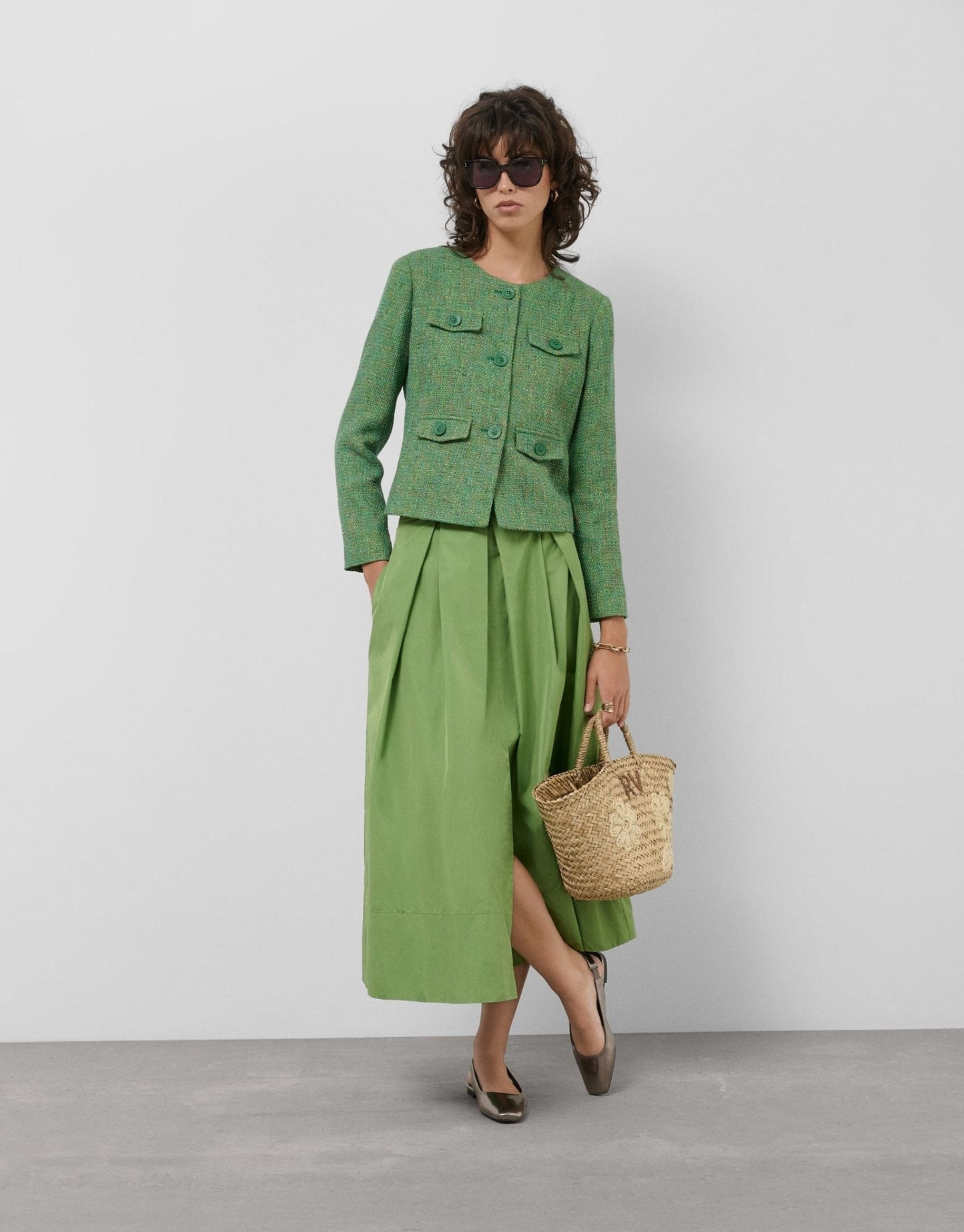 Skirts | Long green taffeta skirt with front slit by Spanish designer Roberto Verino