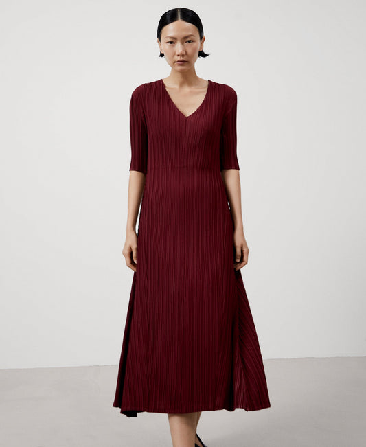 Women Dress | Maroon A-Line Crinkle Dress by Spanish designer Adolfo Dominguez