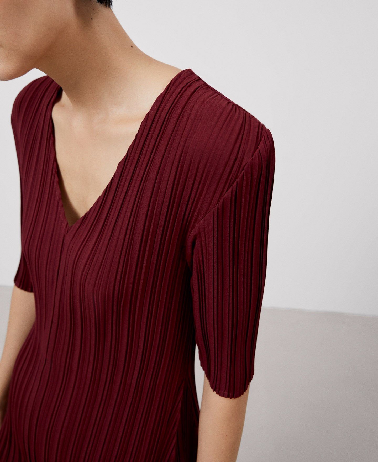 Women Dress | Maroon A-Line Crinkle Dress by Spanish designer Adolfo Dominguez