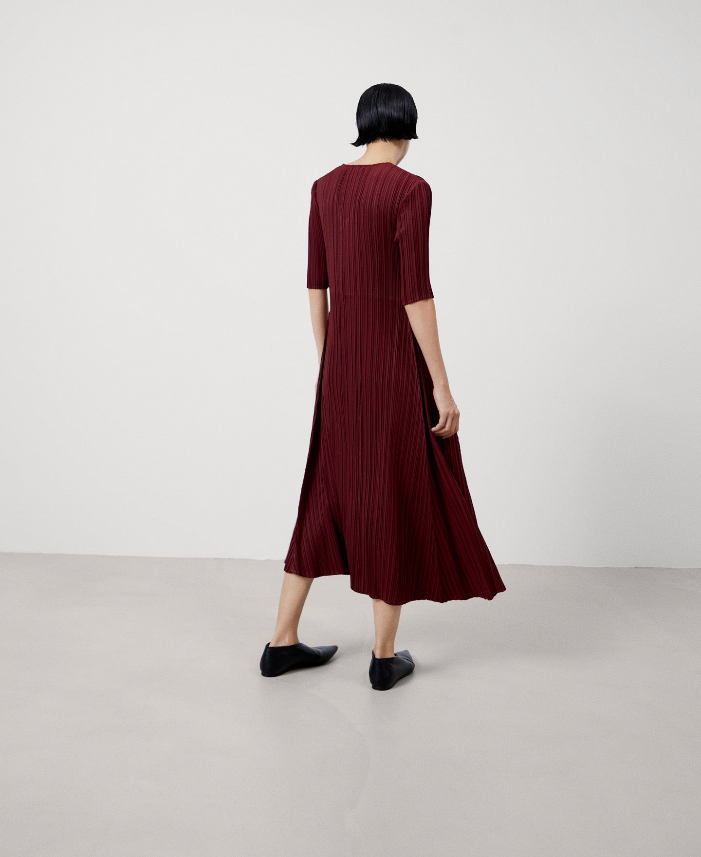 Women Dress | Maroon A-Line Crinkle Dress by Spanish designer Adolfo Dominguez