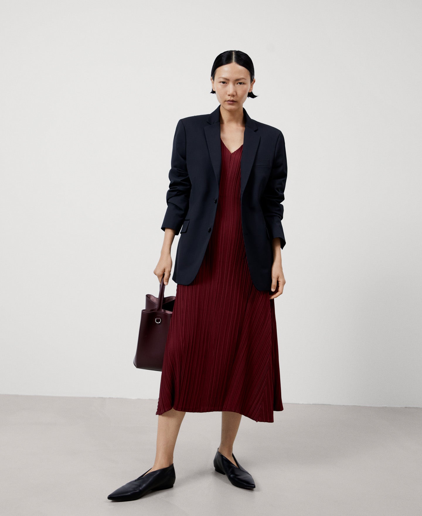 Women Dress | Maroon A-Line Crinkle Dress by Spanish designer Adolfo Dominguez