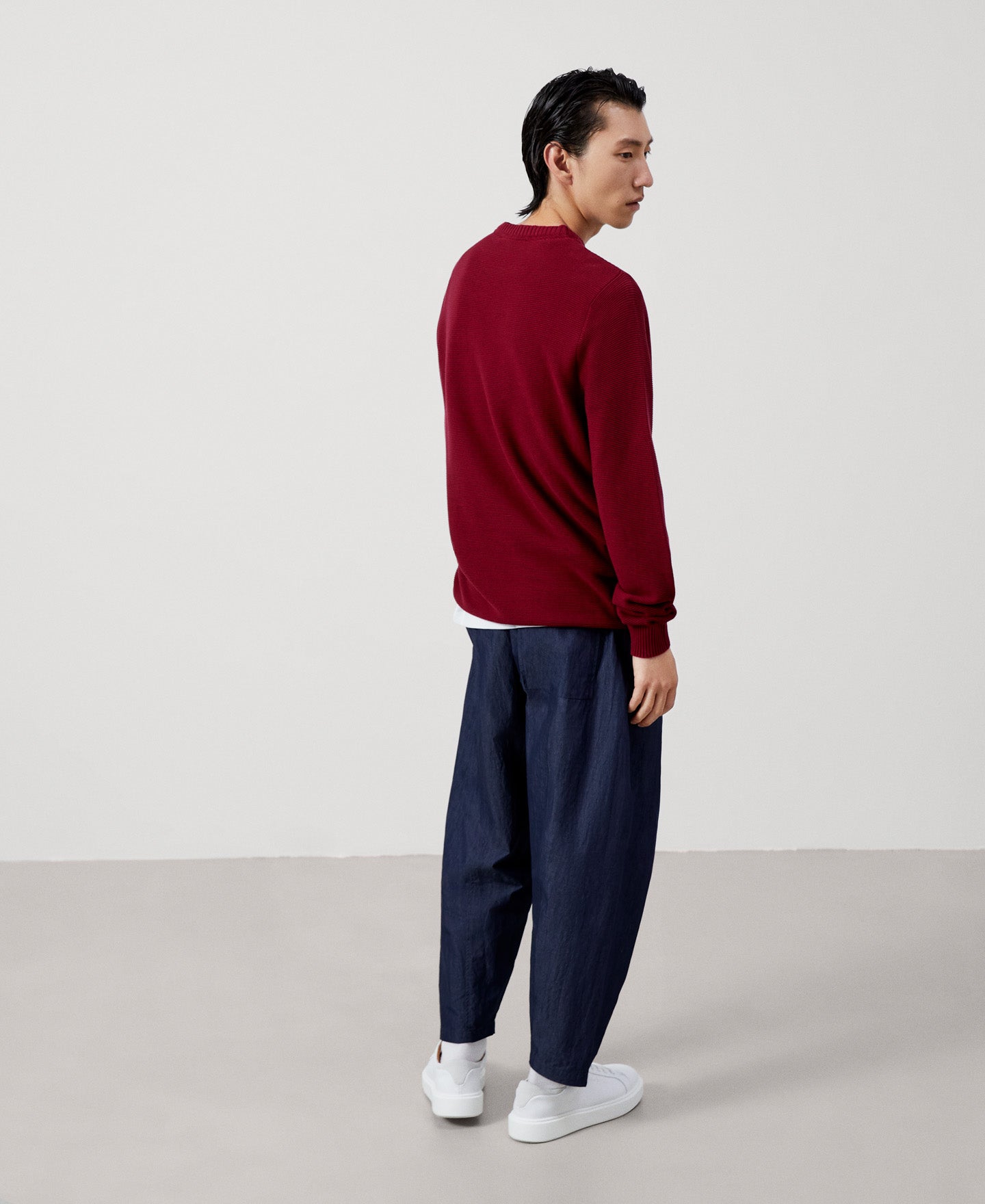 Men Jersey | Maroon Cotton Crew Neck Sweater by Spanish designer Adolfo Dominguez