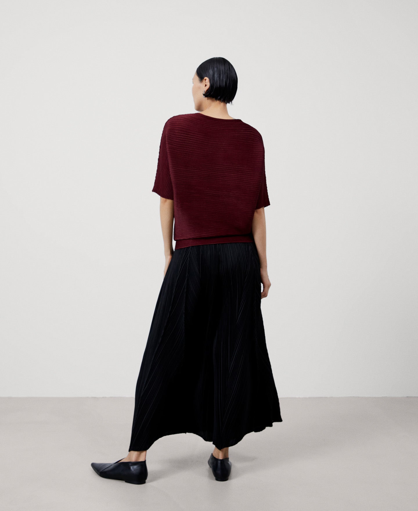 Women Shirt | Maroon Crinkle Bat Sleeve Sweater by Spanish designer Adolfo Dominguez