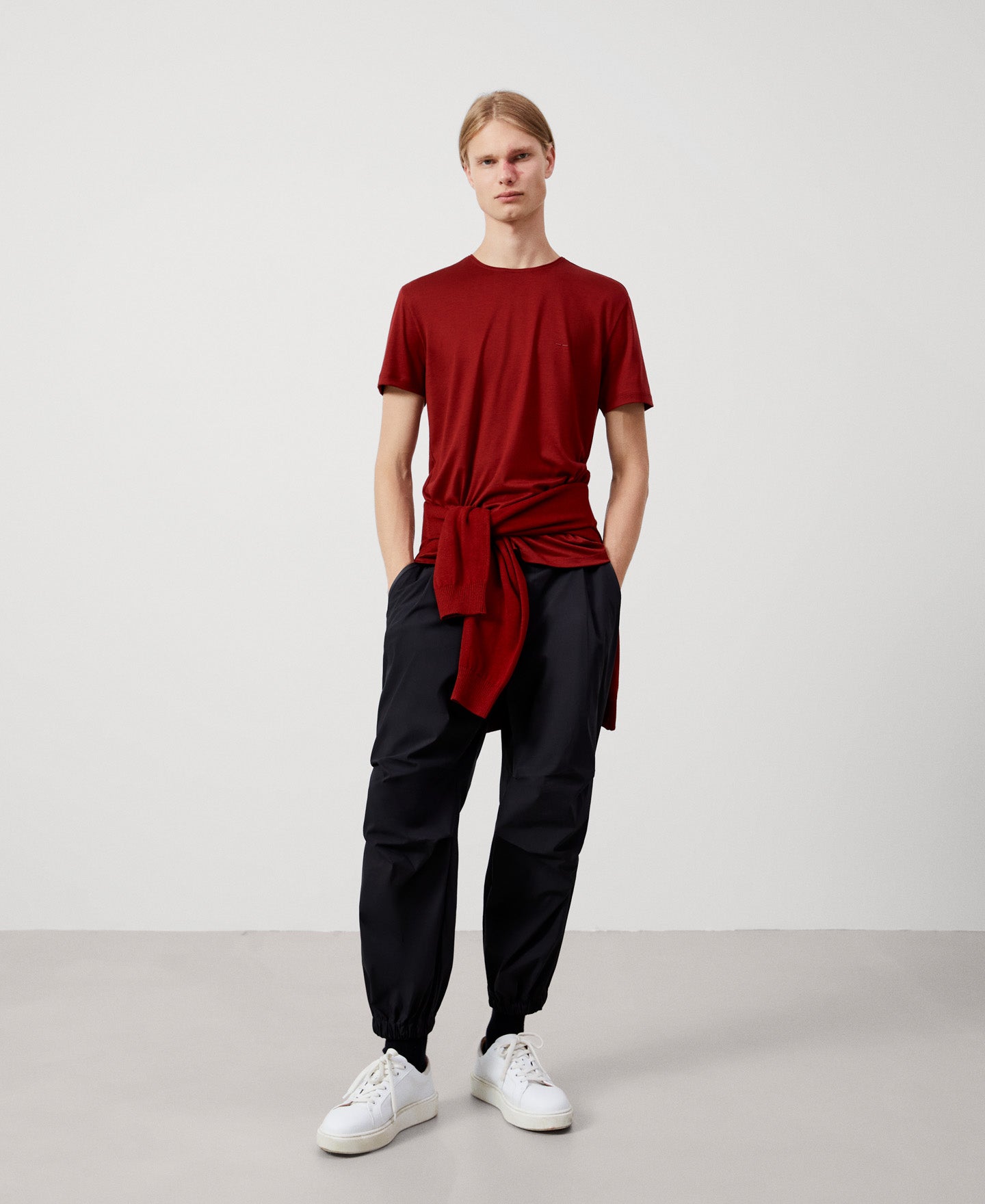 Men T-Shirt (Short Sleeve) | Maroon Lyocell Crew Neck T-Shit by Spanish designer Adolfo Dominguez