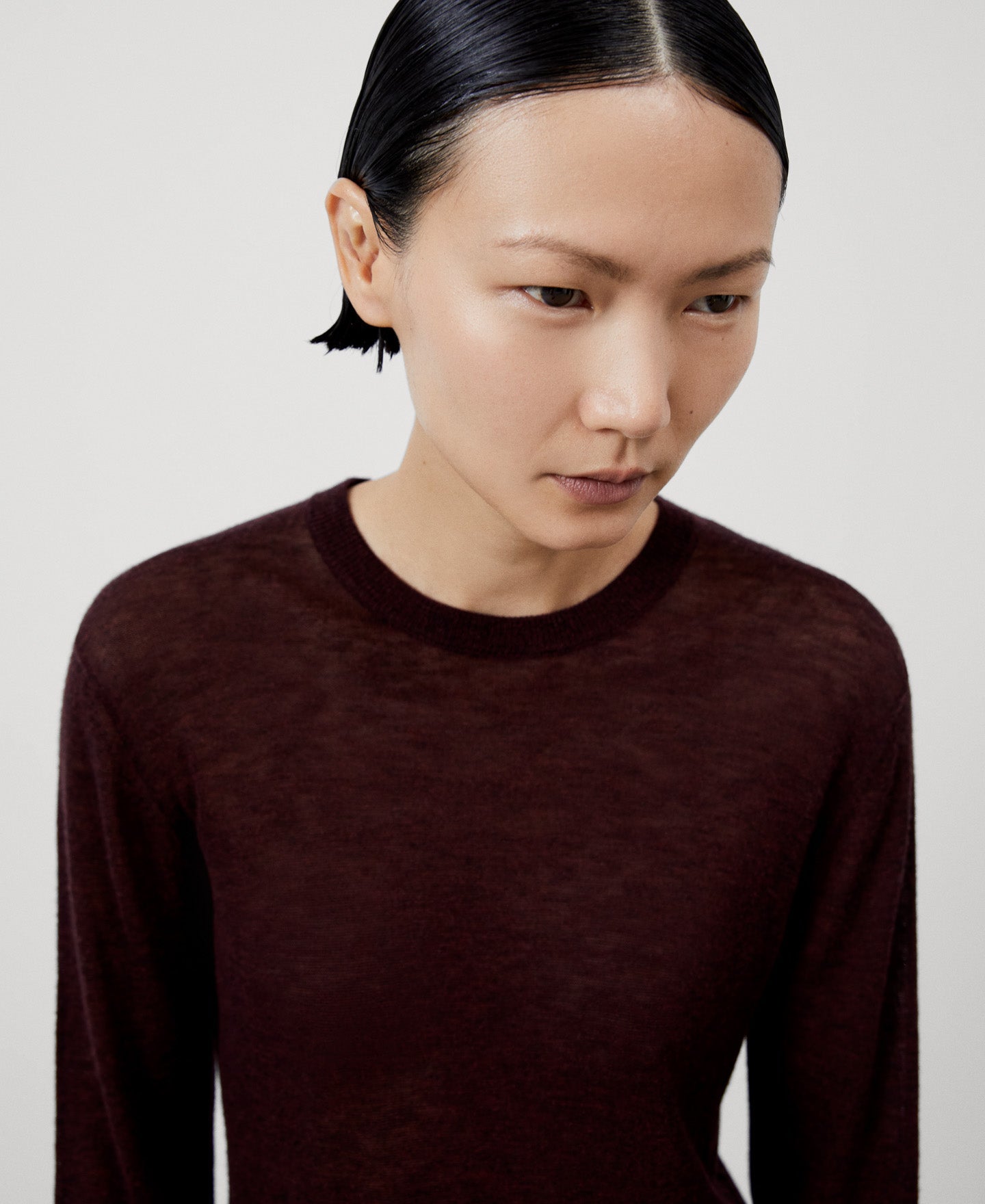 Women Jersey | Maroon Merino Wool Crew Neck Sweater by Spanish designer Adolfo Dominguez