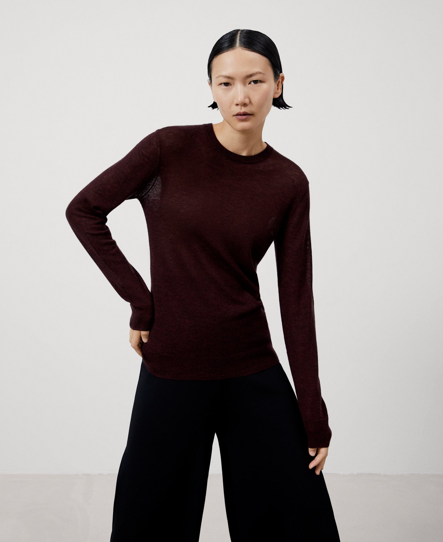 Women Jersey | Maroon Merino Wool Crew Neck Sweater by Spanish designer Adolfo Dominguez