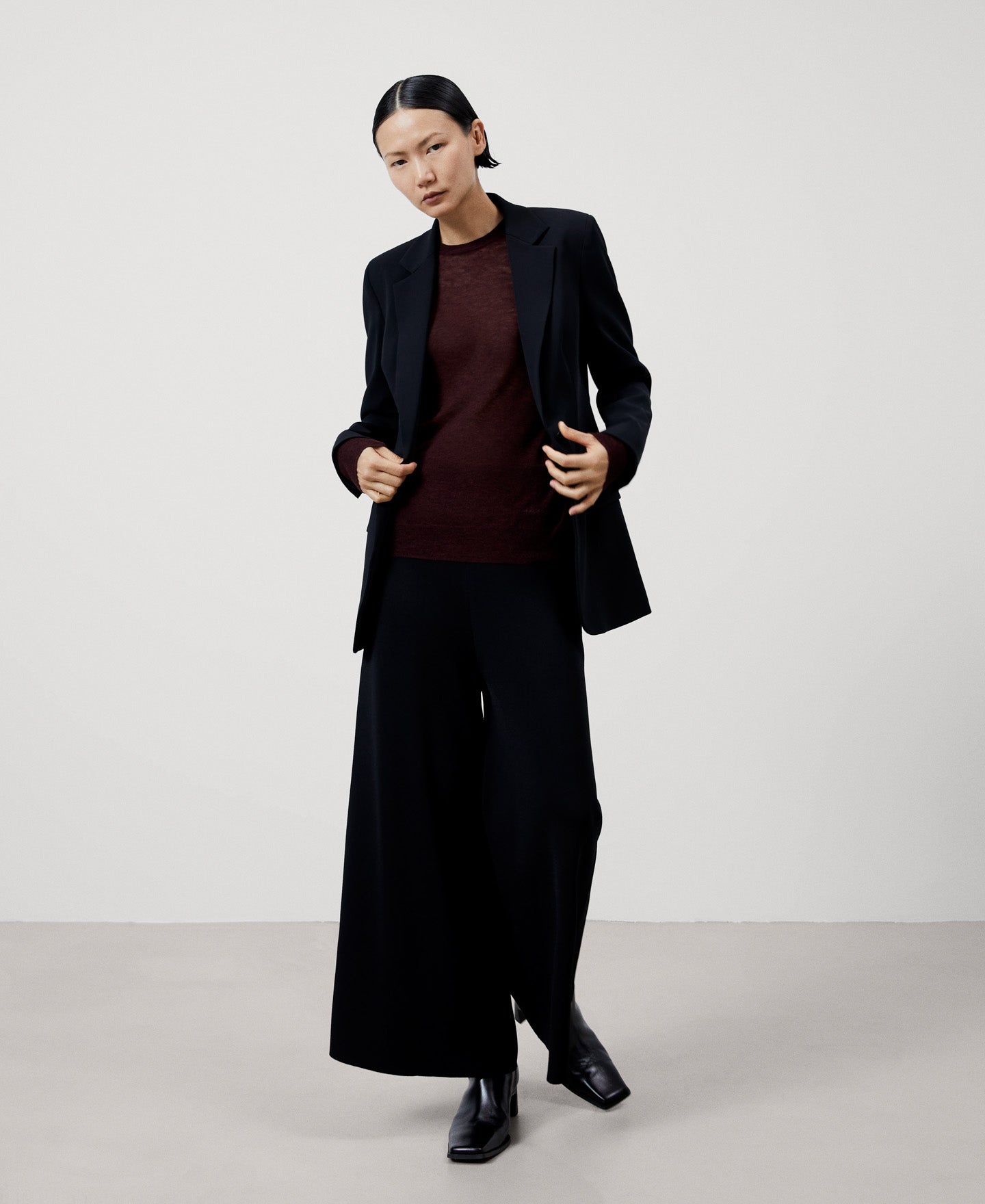 Women Jersey | Maroon Merino Wool Crew Neck Sweater by Spanish designer Adolfo Dominguez