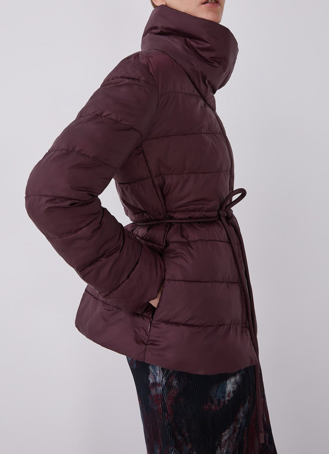 Women Coat | Maroon Padded Turtleneck Anorak by Spanish designer Adolfo Dominguez
