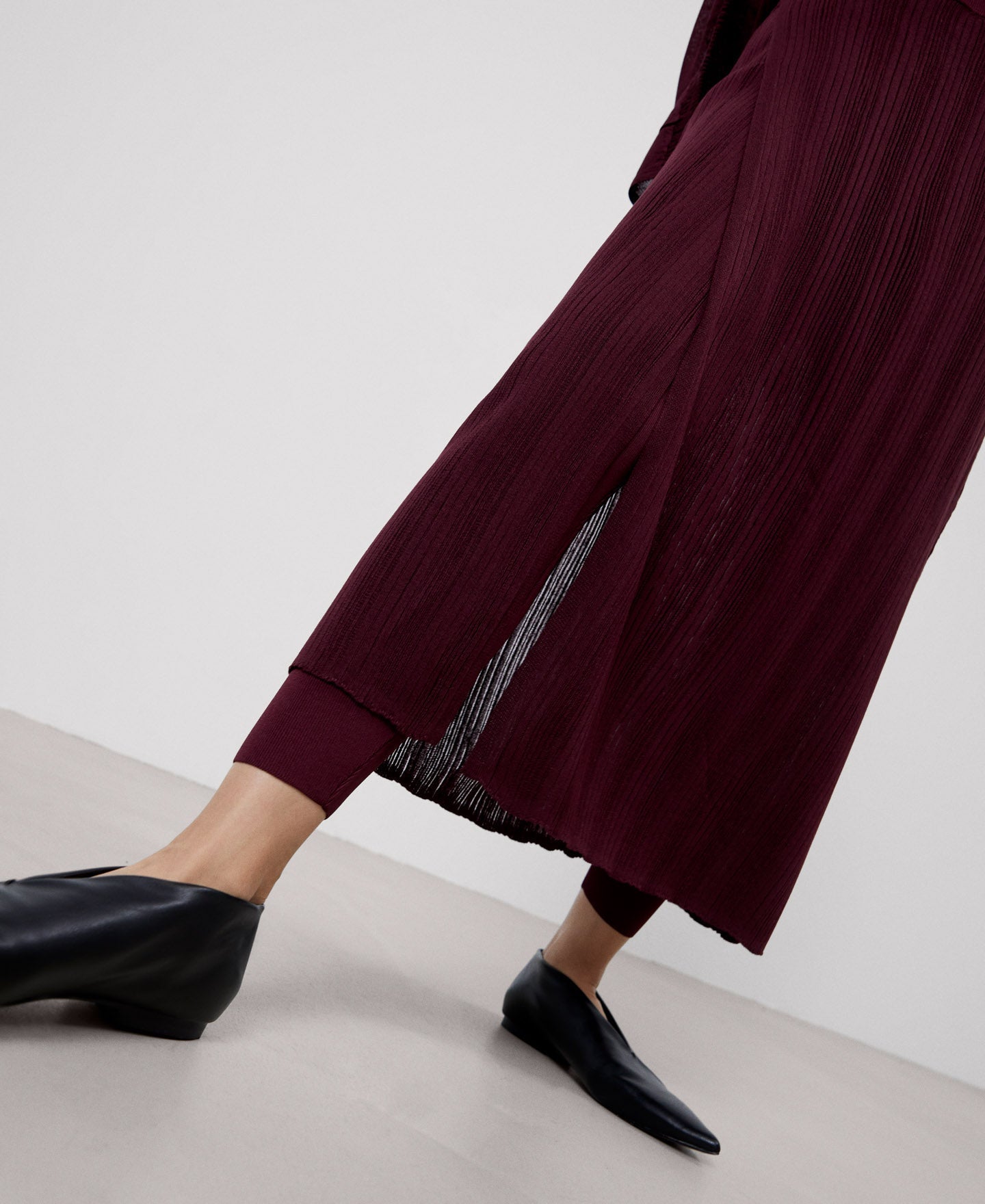 Women Skirt | Maroon Pleated Viscose Skirt With Leggings by Spanish designer Adolfo Dominguez