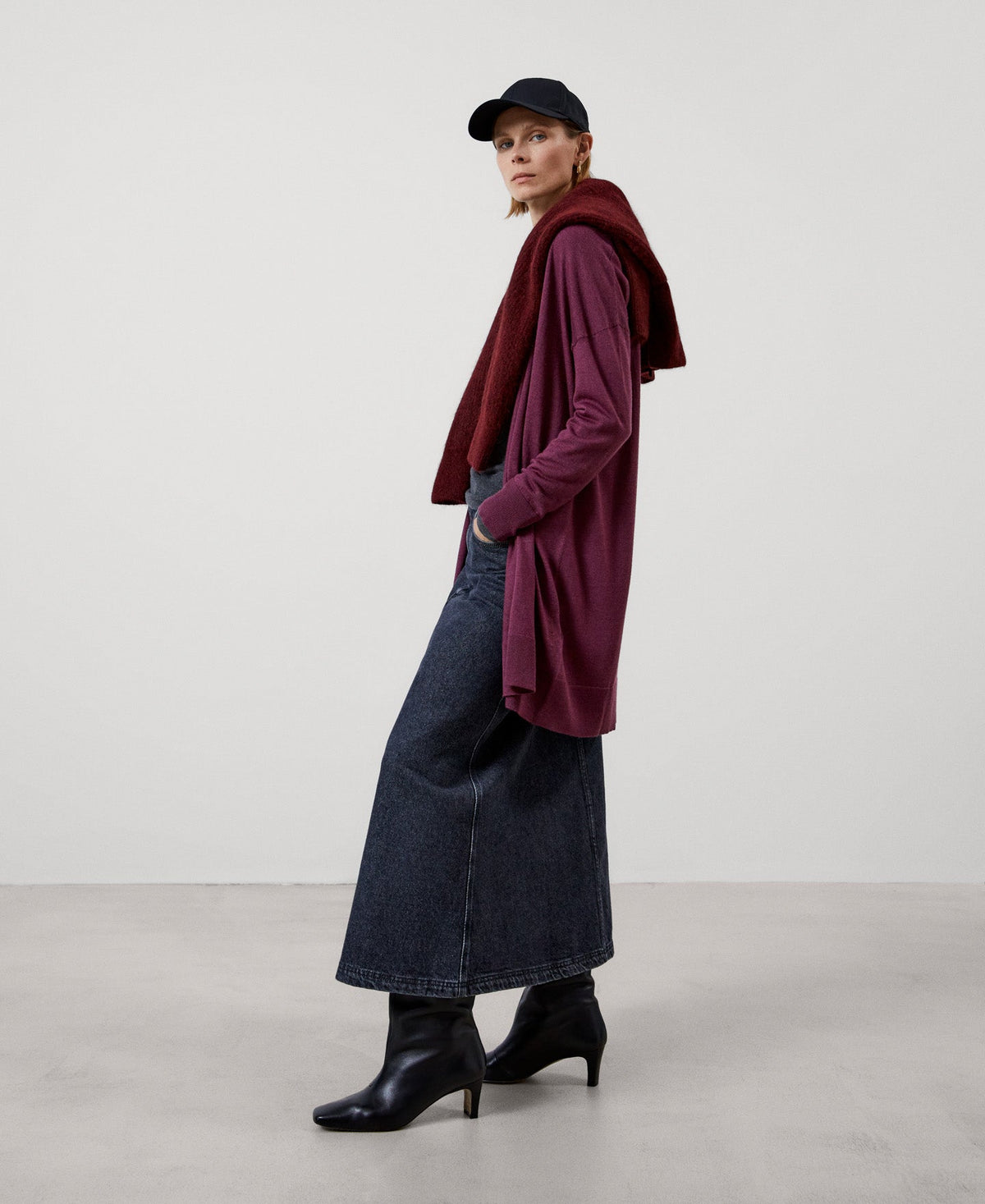 Women Knit Jacket | Maroon Responsible Merino Wool Jacket by Spanish designer Adolfo Dominguez