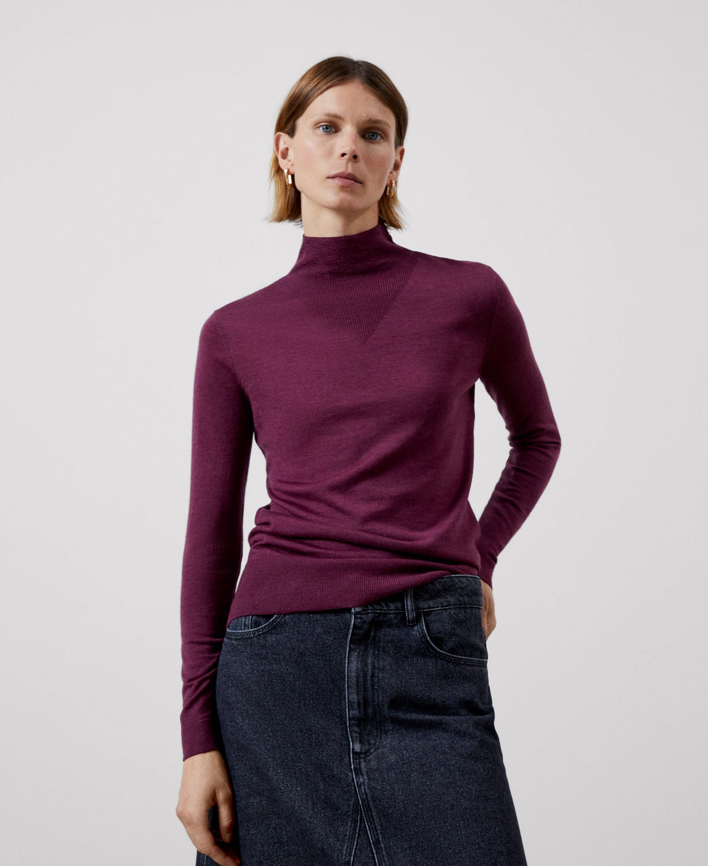 Women Jersey | Maroon Responsible Merino Wool Sweater by Spanish designer Adolfo Dominguez