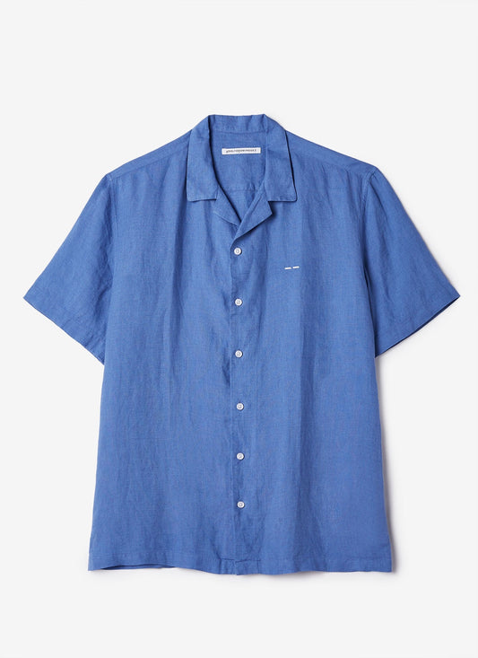 Men Shirt | Matisse Blue Short Sleeve Linen Bowling Shirt by Spanish designer Adolfo Dominguez