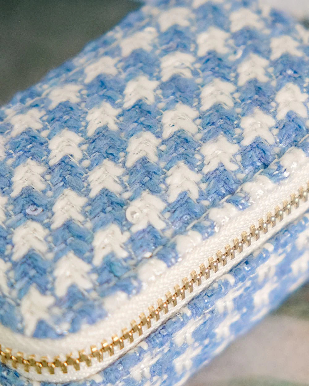 Marie Mini Travel Jewelry Box In Houndstooth Sky Blue